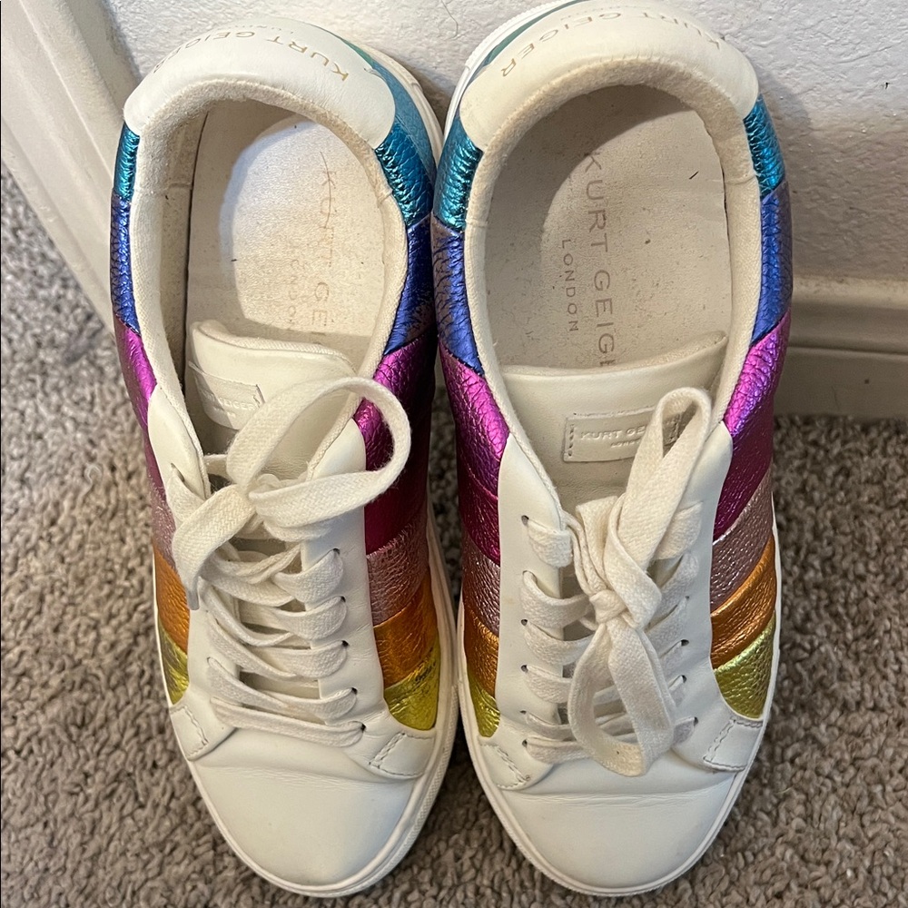 Kurt Geiger White Sneakers with Rainbow Stripes